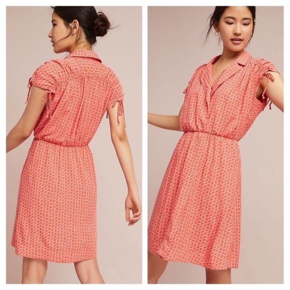 ANTHROPOLOGIE Maeve Carlotta Ruched Shirt Dress Elastic Waist Pockets Size XS - Picture 1 of 7